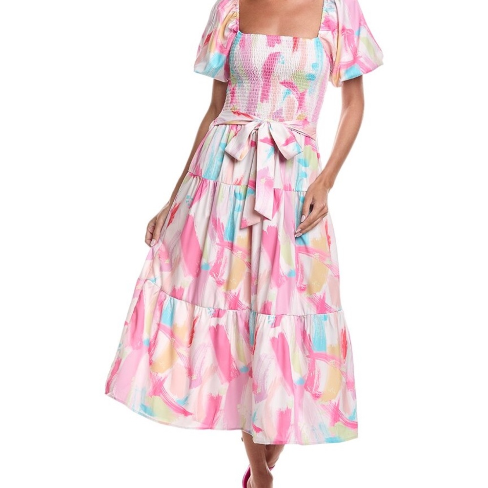 Luxe Smocked Colorful Midi Women's Dress